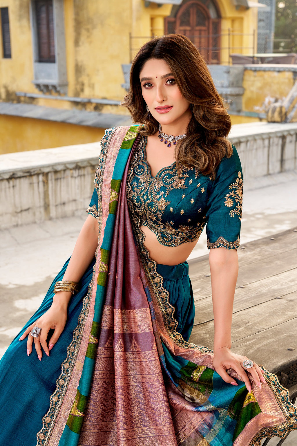 Vichitra Silk Lehenga Choli with Sequins & Thread Embroidery