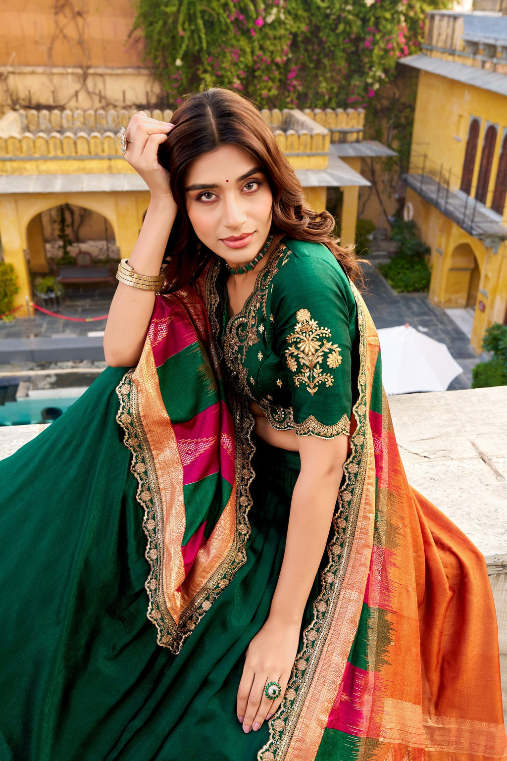 Vichitra Silk Lehenga Choli with Sequins & Thread Embroidery