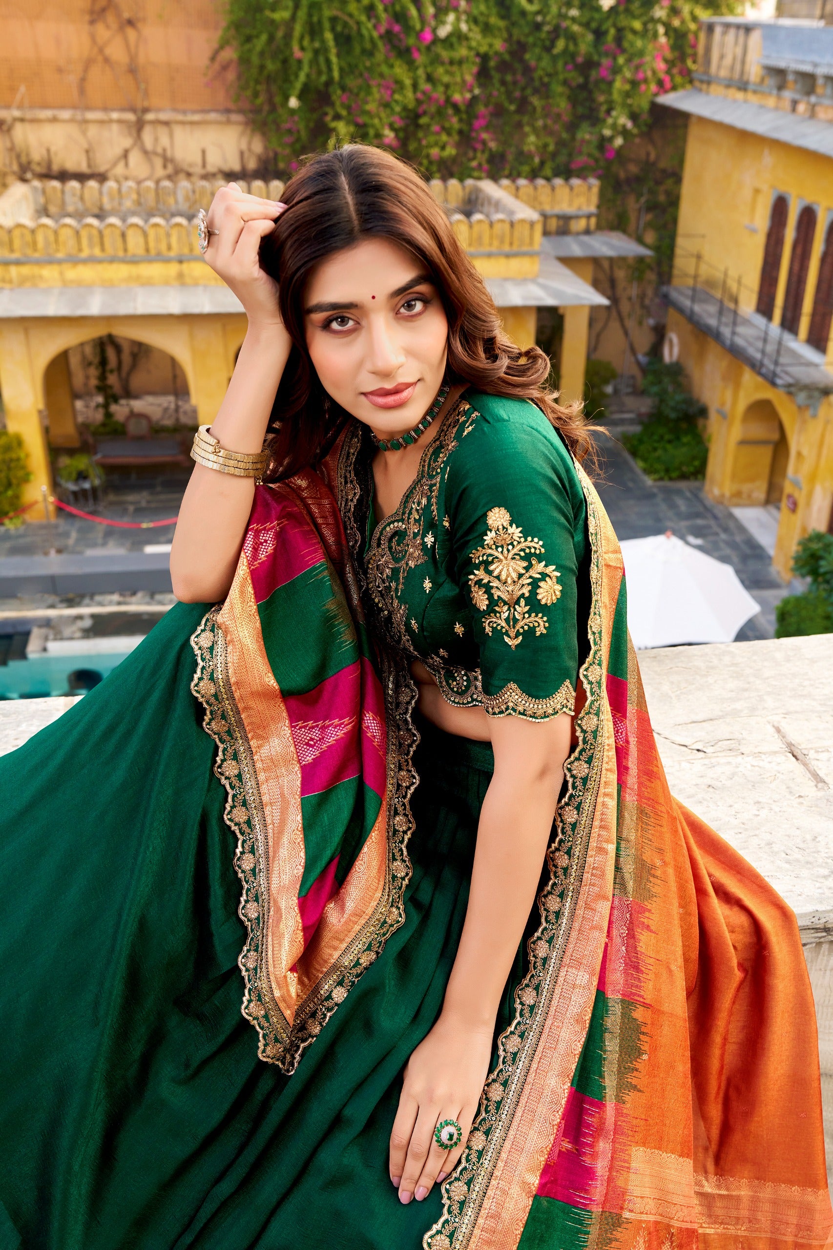 Vichitra Silk Lehenga Choli with Sequins & Thread Embroidery