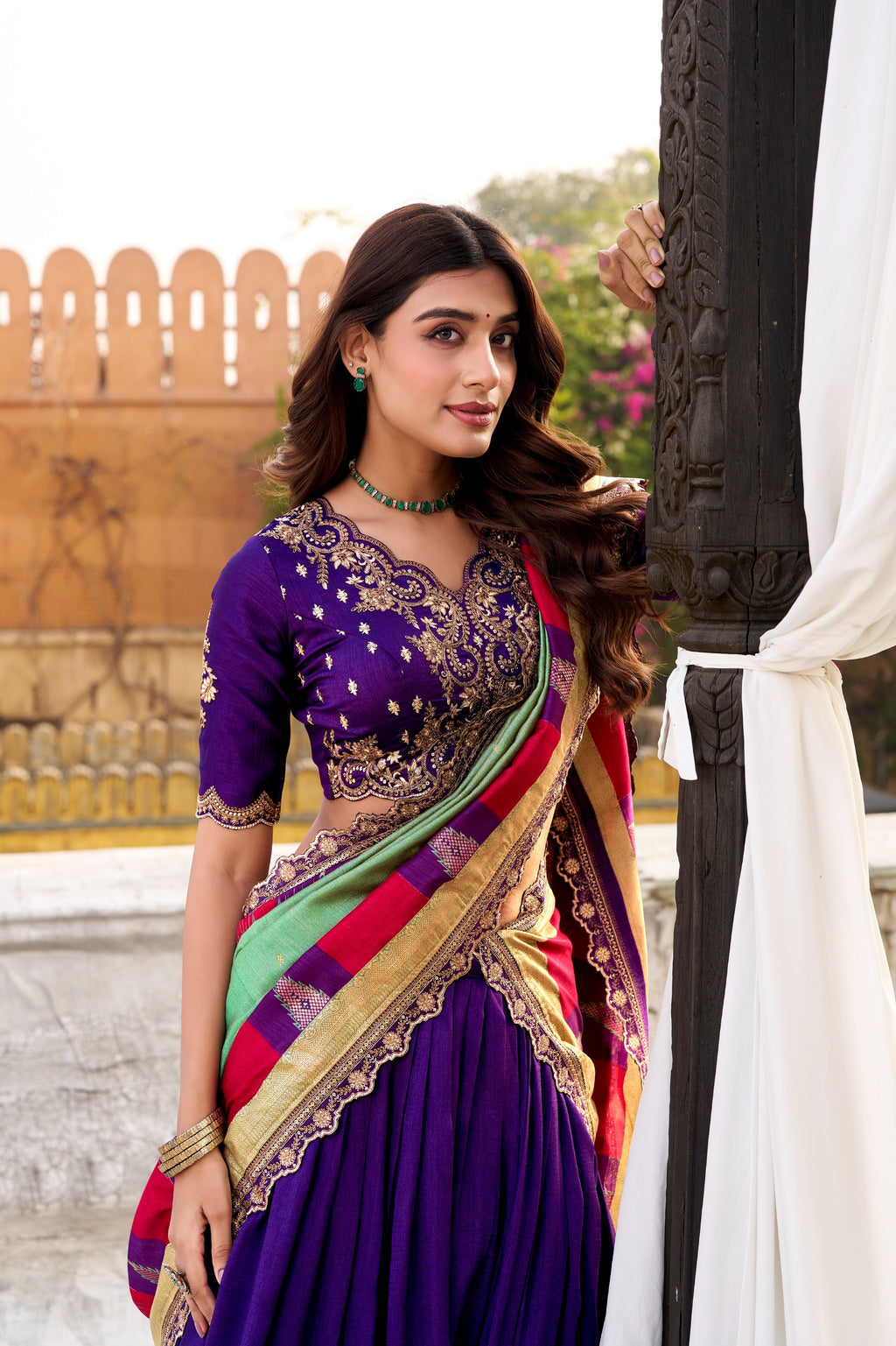Vichitra Silk Lehenga Choli with Sequins & Thread Embroidery