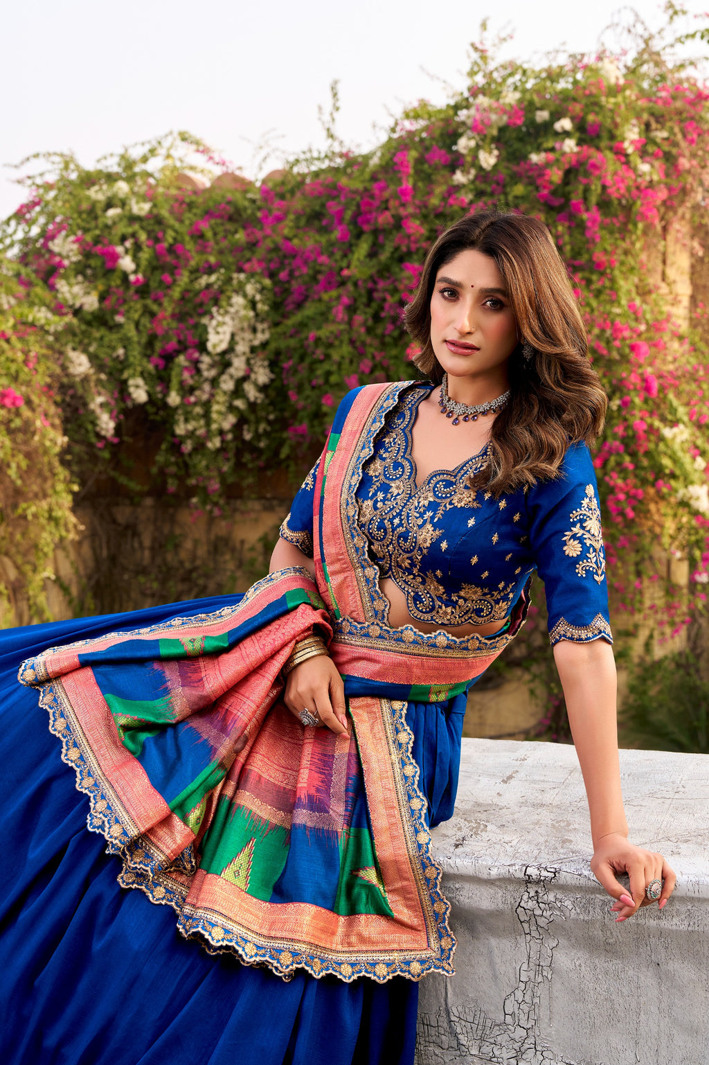 Vichitra Silk Lehenga Choli with Sequins & Thread Embroidery