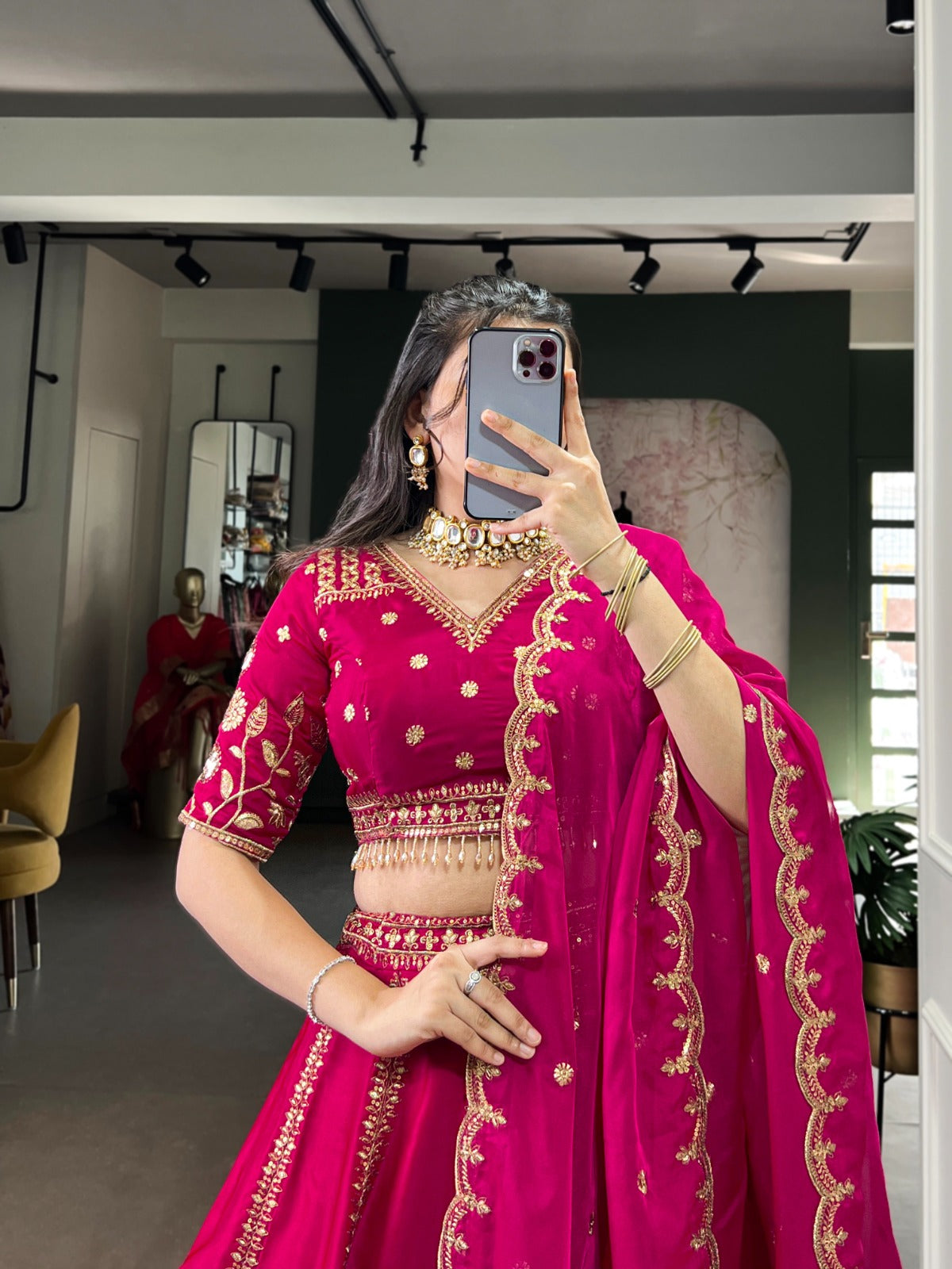 Natural Silk Pink Lehenga Choli with Sequins & Thread Embroidery | Wedding & Bridal Wear