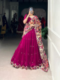 Vichitra Silk Lehenga Choli with Sequins Embroidery & Kalamkari Print Dupatta